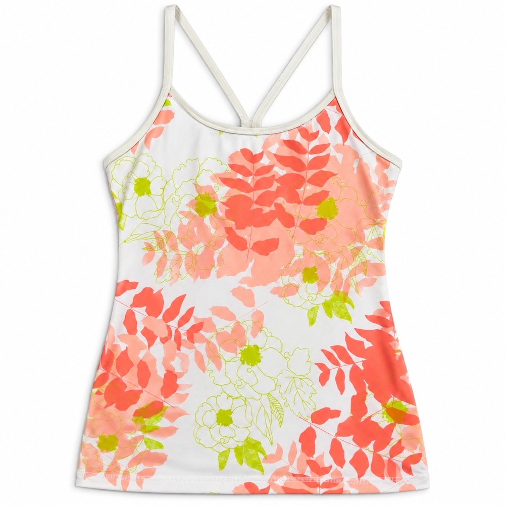 Lululemon Power Y Tank Top Womens Size 6 Floral Built In Bra White Pink Yoga